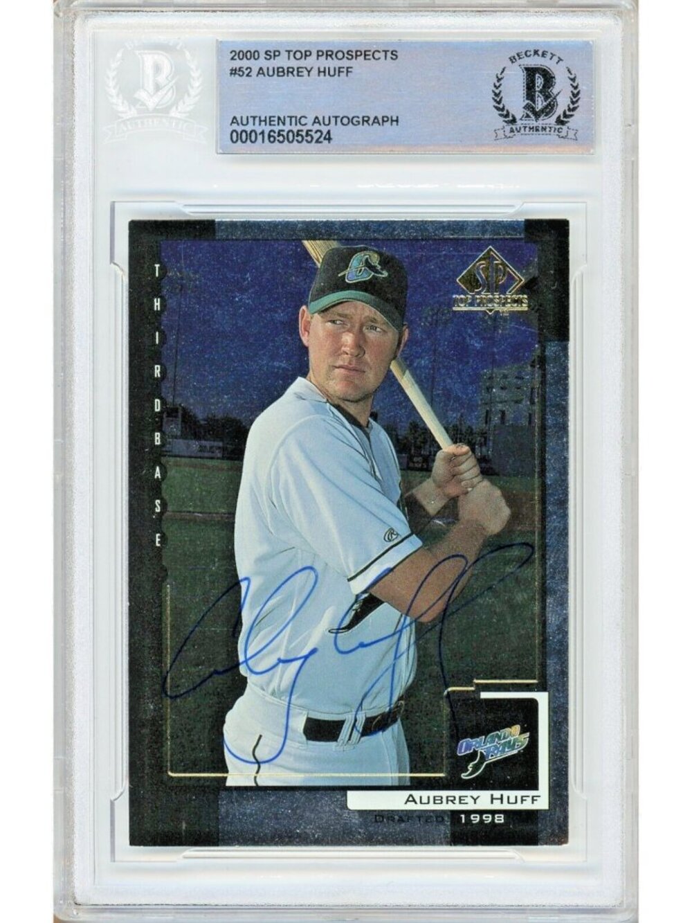 Aubrey Huff Signed 2000 Upper Deck SP Top Prospects #52 Card Beckett BAS Slabbed
